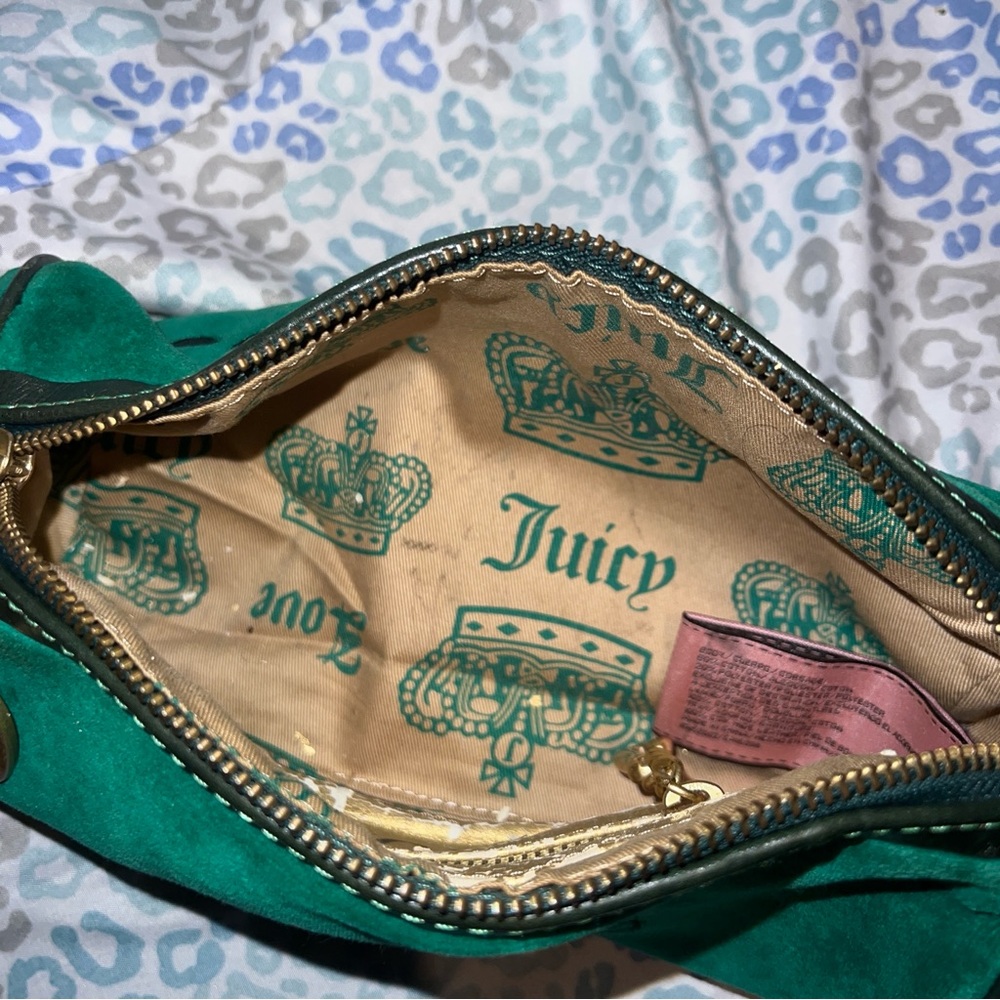 Vintage Green Juicy Couture Purse Handbag Barrel Bag Shoulder Bag Velour Y2K - Picture 7 of 8